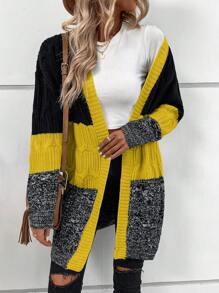 SHEIN LUNE 休闲宽松落肩扭绳开衫针织女衫，前开襟 - 彩色 - 查看 6