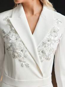 MOTF PREMIUM 尖领撞色亮片细节前缝连体裤 - 白色 - 查看 3