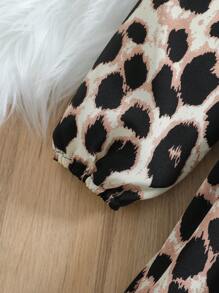 SHEIN Elladie kids 年轻女孩豹纹灯笼袖休闲连衣裙，秋季猎豹连衣裙猎豹印花连衣裙 - 咖啡 - 查看 6