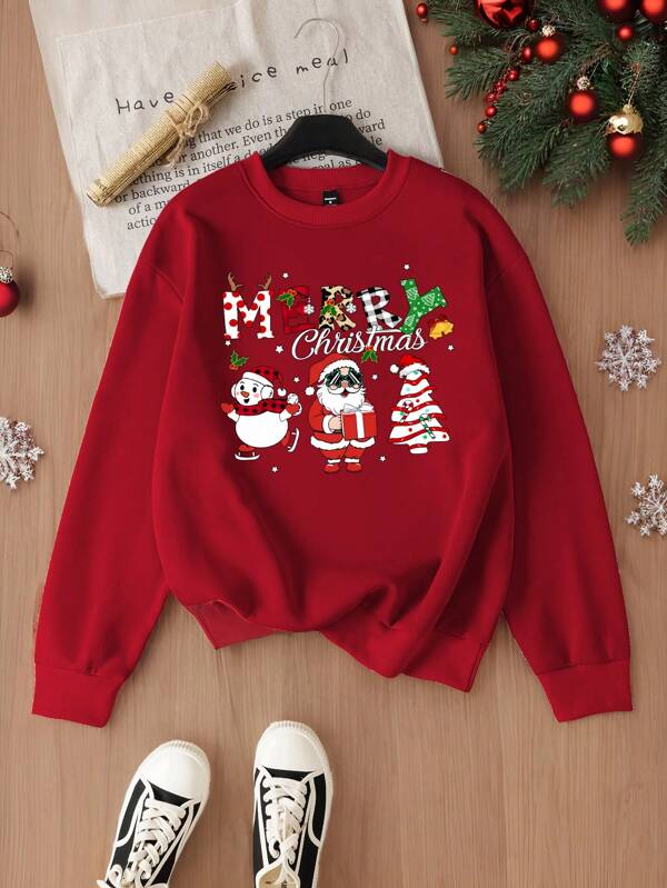 Manfinity Homme Christmas Men's Casual Christmas Print Round Neck Sweatshirt Going Out Crew Neck Graphic Long Sleeve Sweatshirt, For Friends, Husband, Boyfriend Gifts