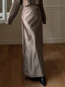 DAZY Váy dài thanh lịch bằng vải satin cho nữ - màu nâu - Xem 5