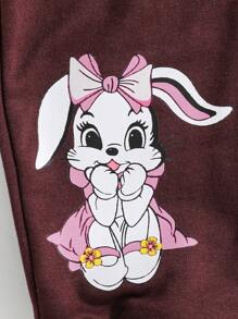 SHEIN 2pcs Baby Girl Cute Cartoon Rabbit Print Casual Sweatpants Set, Autumn/Winter - Multicolor - View 7