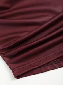 Sweetra 1pc Women Plain Sleeveless Pleated Minimalist Tank Top , Casual For Everyday Wear Y2K - Burgundy - View 5