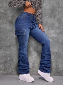 SHEIN ICON Damen sexy enge stretch aufgetürmte Jeans, blau