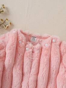 SHEIN New Elegant Vintage Style Baby Girls' Long Sleeve Rabbit Fur Zipper Coat With Bow Decoration, Warm And Comfortable For Autumn And Winter - Pink - View 9