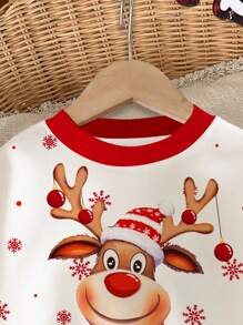 SHEIN Christmas Cute Cartoon Reindeer, Snowflake, Fair Isle Pattern Baby Girl Casual Loose Soft Knitted Pullover Sweatshirt, Christmas Baby Girl Clothes In Fall/Winter - Multicolor - View 4