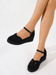 Styleloop 1 双女士黑色坡跟踝带休闲乐福鞋