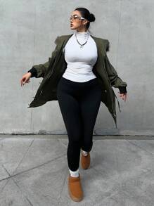 Flirla Plus Size Frayed Hem Button-Up Long Sleeve Jacket With Ribbed Cuffs