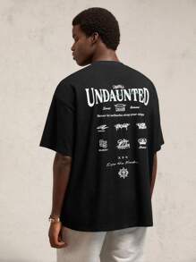 AKNOTIC Business Casual Men Loose Fit Drop Shoulder Letter Print Short Sleeve Urban Cotton Casual T-Shirt, Suitable For Summer, Old Money, Boyfriend Gift