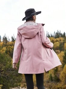 In My Nature Women's Solid Color Drawstring Hooded Outdoor Windbreaker Jacketwinter Women Tops - Pink - View 5