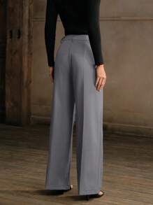 Anewsta Pantalones anchos con cintura alta, asimétricos y con drapeado elegante, nuevos lanzamientos de primavera/verano - Gris Claro - Ver 2