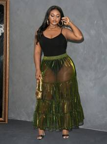 Slaydiva Plus Size Elegant Sexy See-Through Skirt