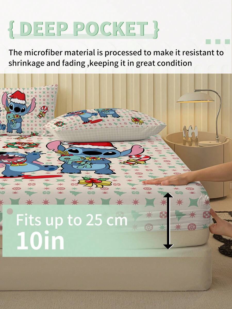 1pc Stitch Fitted Sheet, Matress Cover, Lilo & Stitch, Christmas