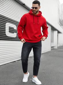 Manfinity Homme Plus Size Men Plain Color Long Sleeve Casual Hoodie, For Everyday Wear - Red - View 4
