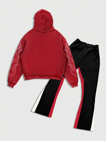 Street Life 2pcs/Set Men's Street Graphic Print Sweatshirt & Sweatpants Tracksuit, Suitable For Daily Wear