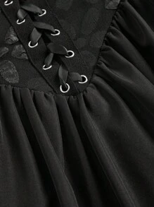 Sweetra Blusa peplum de manga abullonada, cuello cuadrado, cintura ceñida y con diseño de patchwork en jacquard