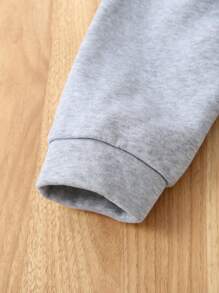 SHEIN Leap Crew Buy 1 Get 1 Free Plush Fabric Casual Hooded Jacket, Comfortable, Versatile And Practical Design, Suitable For Young Boys, Ideal For School, Daily Wear, Outdoor Activities And Autumn/Winter Season. - Khaki - View 5