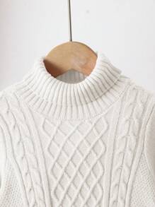 LMoss Kids 年轻女孩纯色立领修身休闲毛衣 - 白色 - 查看 3