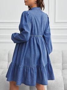 SHEIN Maternity Denim Dress With Loose Long Sleeve Shorts, Blue