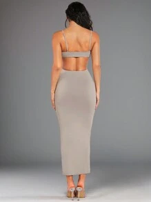 Silquee Solid Cut Out Waist Cami Bodycon Dress - Grey - View 2