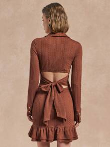 Chiquease Casual Elegant Women Knitted Long Sleeve Button & Tie-Up Belted Fitted Dress Fall Cloth For Women