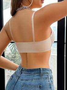 1pc Rhinestone Lace Front Closure Padded Wire Bra Lingerie - Apricot - View 2