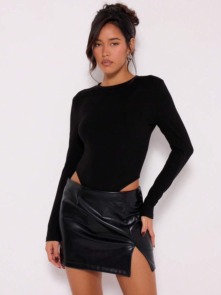 MUSERA Long Sleeve Fitted Bodysuit Casual Spring Summer Vacation - Black - View 1