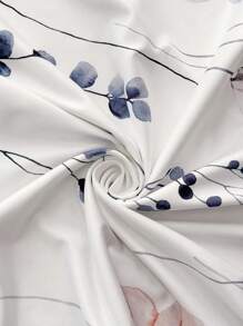 SHEIN LUNE Women Casual Floral Print Contrast Lace Loose Blouse