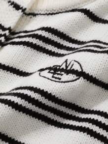 DAZY 1pc Women Loose Fit Round Neck Long Sleeve Cardigan With Letter Embroidery & Contrast Color,Fall Women Clothes