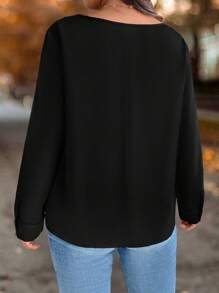SHEIN LUNE Camisa informal con cuello redondo, manga larga y diseño de botones, talla grande, para otoño