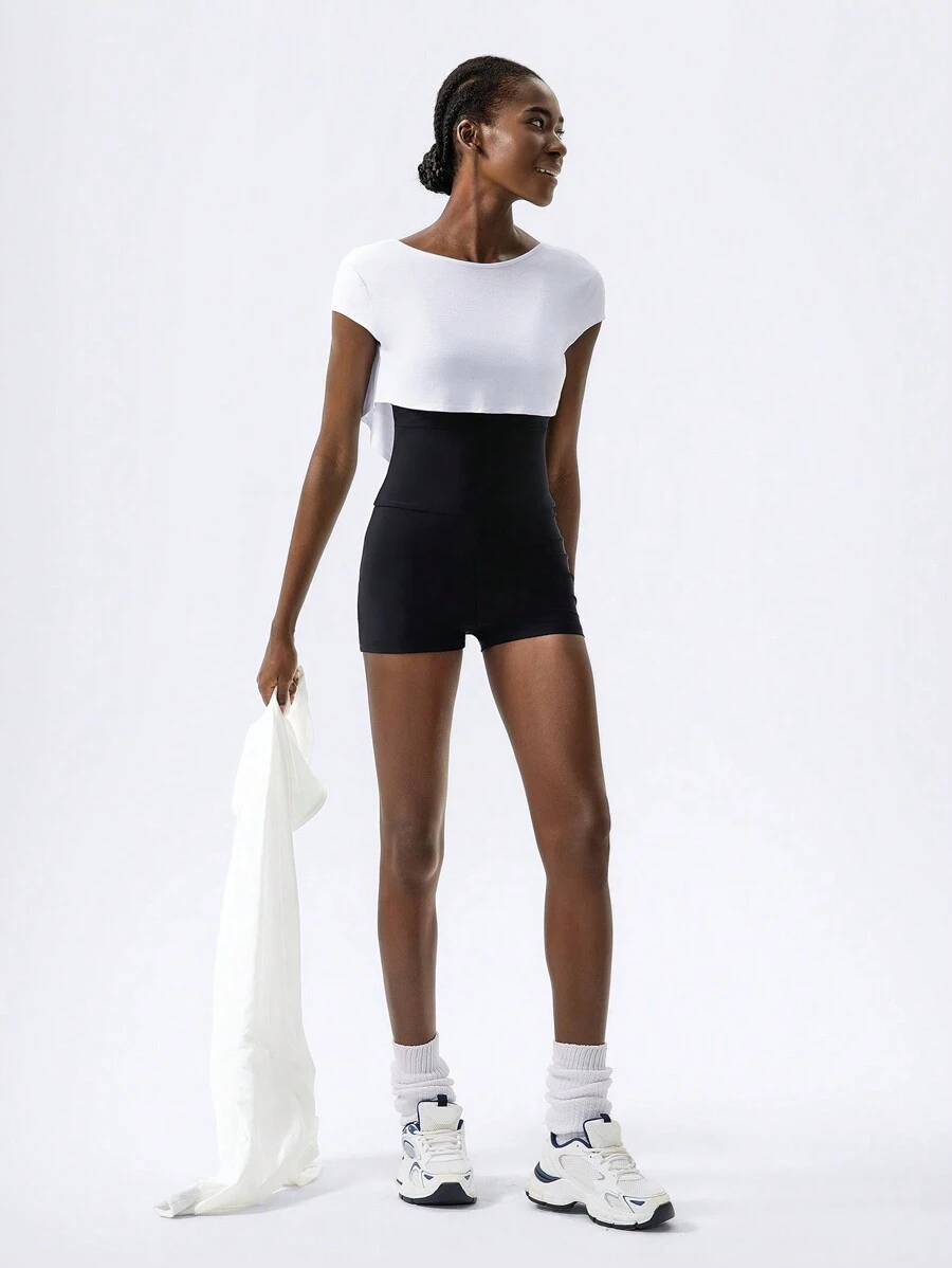 VARSITIE Black And White Hollow Tights Women Sports Jumpsuit