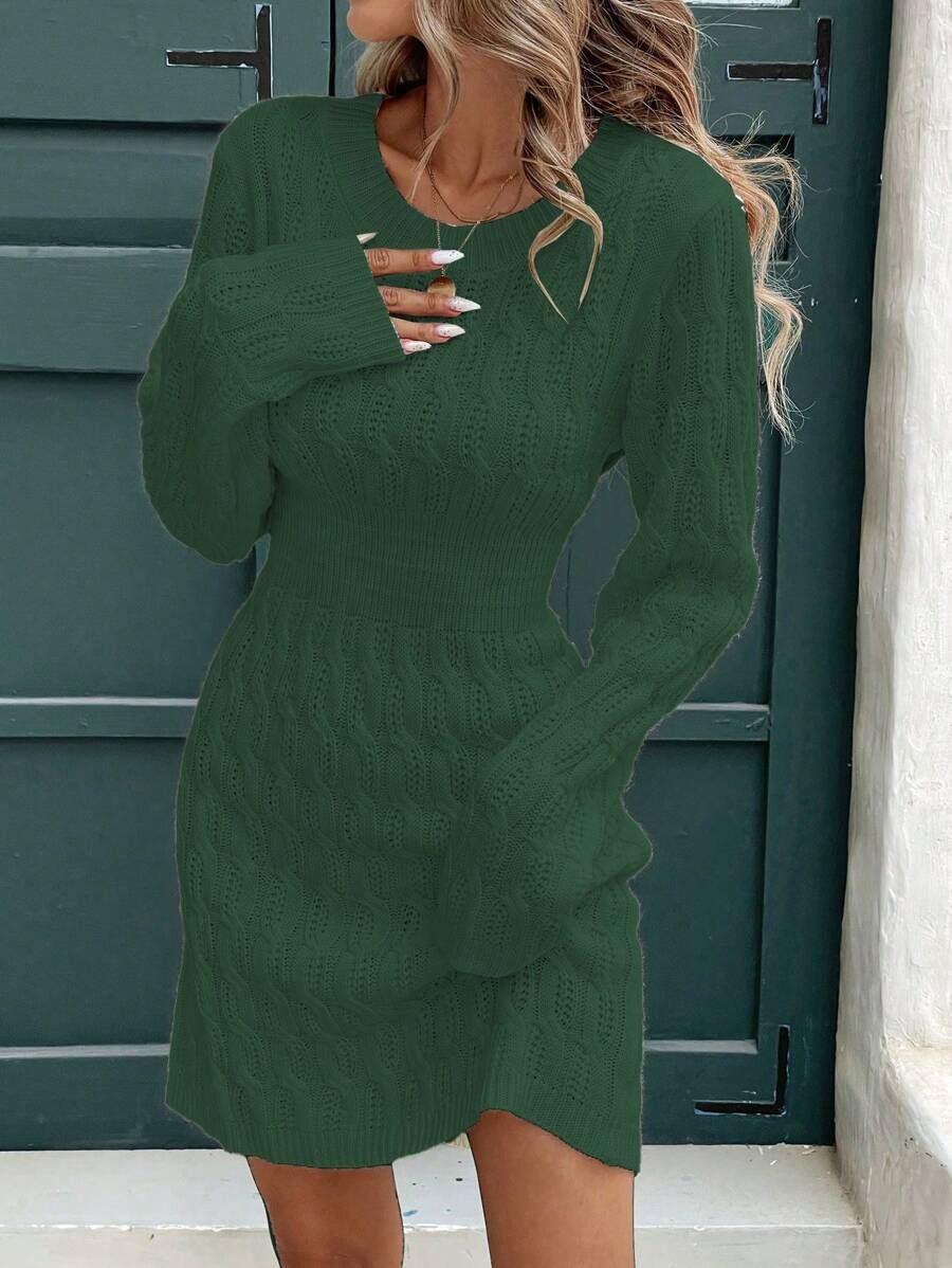 SHEIN LUNE 粗针织圆领休闲百搭长袖毛衣连衣裙