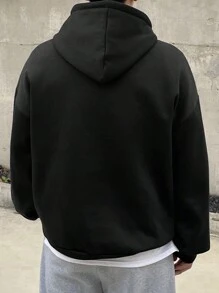 DAZY Men Pocket Printed Casual Pullover Hoodie, Everyday Wear - Black - View 2