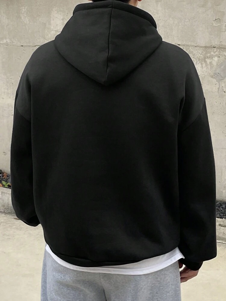 Men Pocket Printed Casual Pullover Hoodie, Everyday Wear