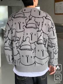 Claim Dot Men Cartoon Pattern Crew Neck Long Sleeve Casual Sweater, Autumn/Winter - Multicolor - View 4
