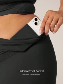 GLOWMODE 24 英寸 FeatherFit™ 加大码超高腰紧身裤，带隐藏式前袋，低冲击瑜伽日常穿着 - 黑色 - 查看 5