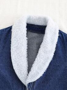 Cozy Pixies Young Girls Casual Warm Cute Pocket Lapel Long Sleeves Loose Fit Blue Denim Thermal Lined Teddy Coat ,For Young Girls Fall/Winter Clothes - Medium Wash - View 3