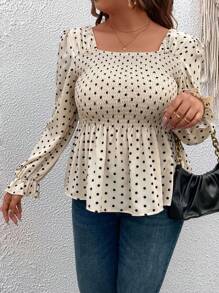 Calvaya 1 pieza Blusa retro minimalista de manga larga con estampado de lunares elegante