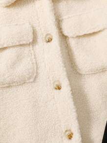 SHEIN Leap Crew 少女黑白罗纹拉绒连体裤搭配仿羊羔绒衬里开襟宽松保暖外套套装，适合秋季、冬季、感恩节、新年等休闲场合。 - 黑與白 - 查看 6