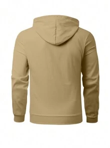Manfinity Homme Plus Size Men's Hooded Zipper Pocket Long Sleeve Jacket Outwear - Khaki - View 2