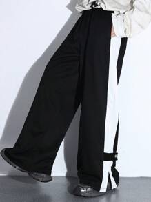 Tween Boy Casual Loose Straight Leg Sweatpants With Slit Hem, Suitable For Commuting, School, Daily Casual, College Life, Sports In Autumn/Winter - Black - View 4