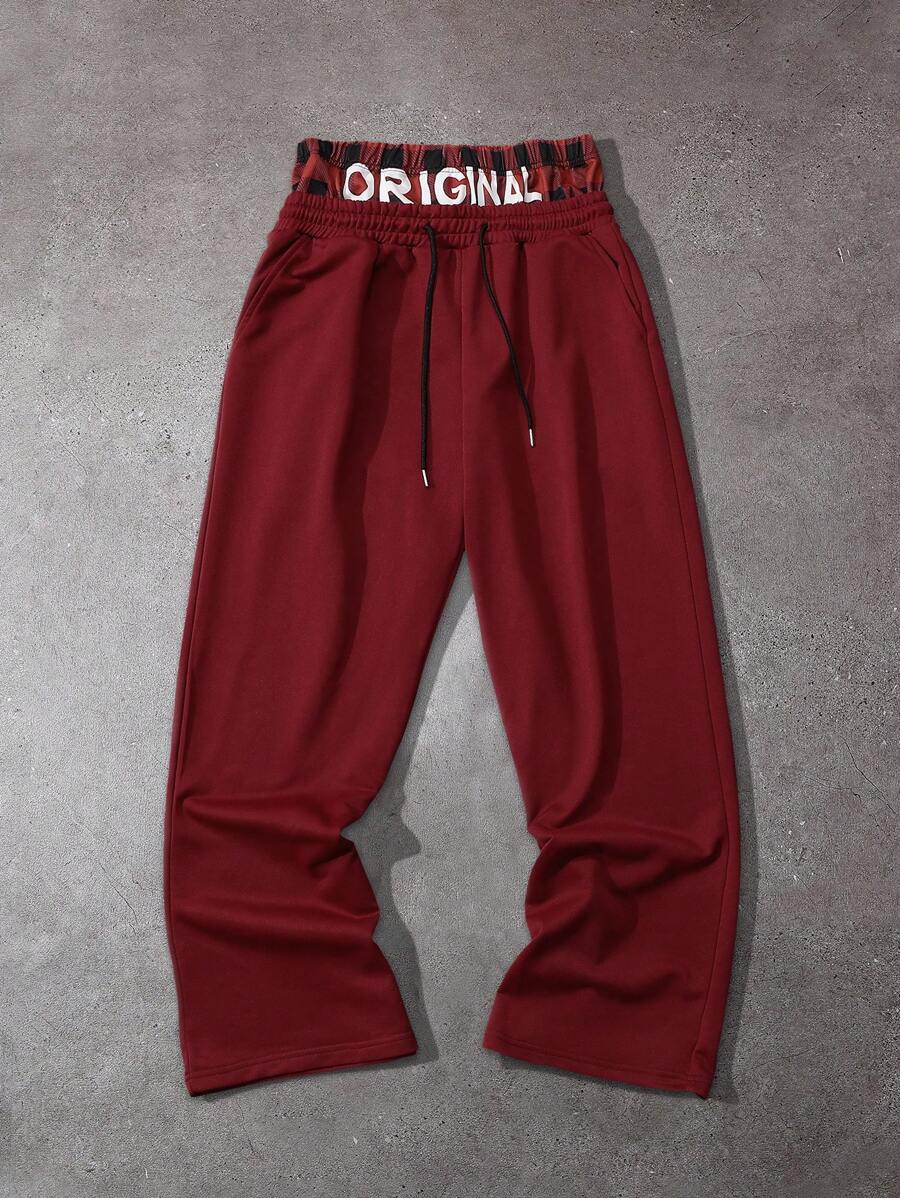 PAVTROS Quần dài thể thao ống rộng in chữ cho nam có dây rút eo - Nhiều màu - Xem 1