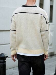 Manfinity Hypemode 男士休闲撞色字母图案针织毛衣，秋冬 - 彩色 - 查看 2