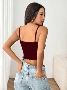SHEIN EZwear Áo yếm nhung trang trí nơ cho nữ - Màu Đỏ Sâu - Xem 2