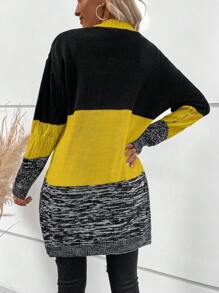 SHEIN LUNE 休闲宽松落肩扭绳开衫针织女衫，前开襟 - 彩色 - 查看 2