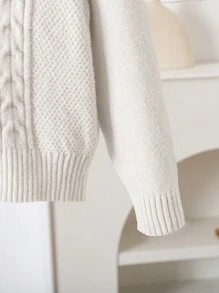 LMoss Kids 年轻女孩纯色立领修身休闲毛衣 - 白色 - 查看 7