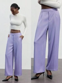 Maija Pantalones casuales/de trabajo de mujer de color liso, de cintura baja y pierna recta, para otoño