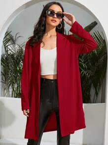 SHEIN Privé Casual Minimalist Solid Color Mid-Length Blazer For Autumn