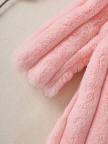 SHEIN New Elegant Vintage Style Baby Girls' Long Sleeve Rabbit Fur Zipper Coat With Bow Decoration, Warm And Comfortable For Autumn And Winter - Pink - View 3