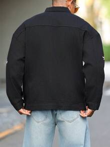 Manfinity LEGND Plus Size Men Letter & Graphic Print Zipper Front Casual Denim Jacket, Versatile Style